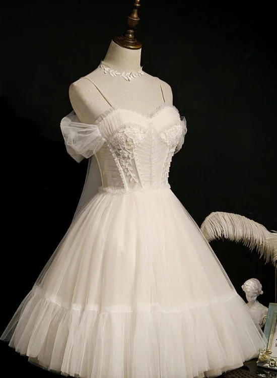 Lovely Ivory Tulle Straps Sweetheart Homecoming Dress with Bow, Short Prom Dress Party Dress Tunics Trousers formal