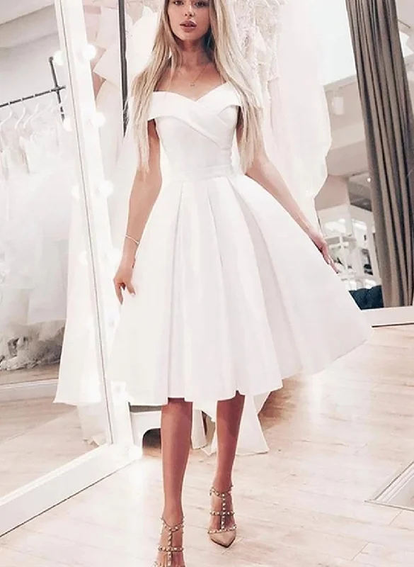 White Satin Short Simple Party Dress, A-line Short Prom Dress Tunics Ceremony elegant