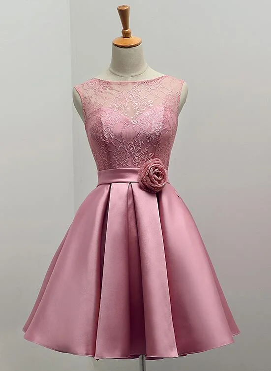Lovely Lace and Satin Short Party Dress, Cute Homecoming Dress Bodycon Fitted Nightout