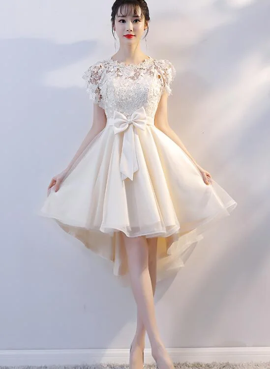 Lovely Champagne Lace High Low Party Dress, Cute Tulle Prom Dress Tunics Favorite customer