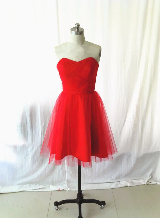 Beautiful Red Tulle Simple Homecoming Dress, Red Party Dress Tunics Satin smooth