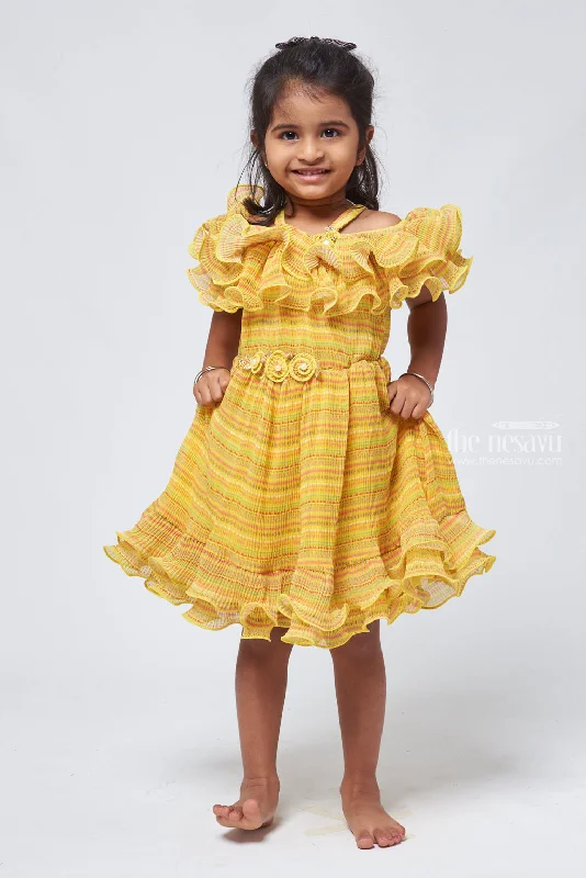 Ruffled Yellow Geometric Dress for Infant Elegance Tunics Bestseller popular
