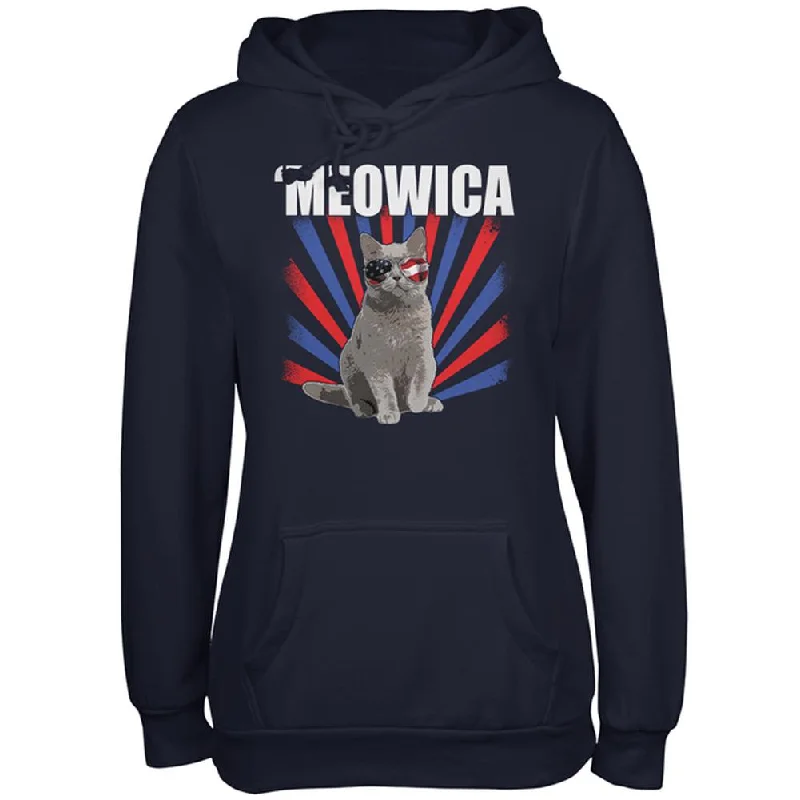 4th of July Meowica Patriotic Cat Juniors Soft Hoodie Hoodie with Zipper Placket Modern Functional