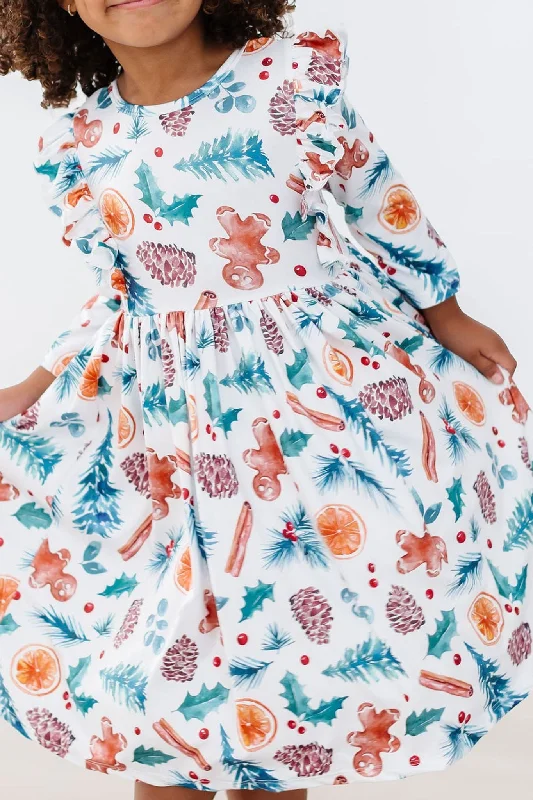 Classic Christmas Ruffle Twirl Dress Tunics Practical easy-care