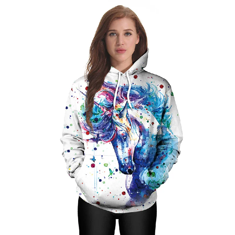Water Colored Unicorn Design Women Hoodies Hoodie with Hem Contrast Bold Stylish
