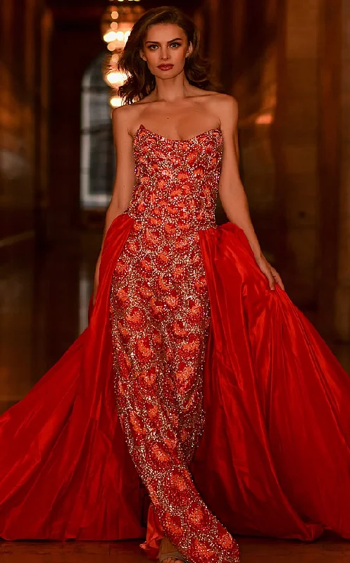 Jovani S04603 Orange Couture Pageant Dress overskirt beaded Gown Red Carpet Tunics Stylish modern