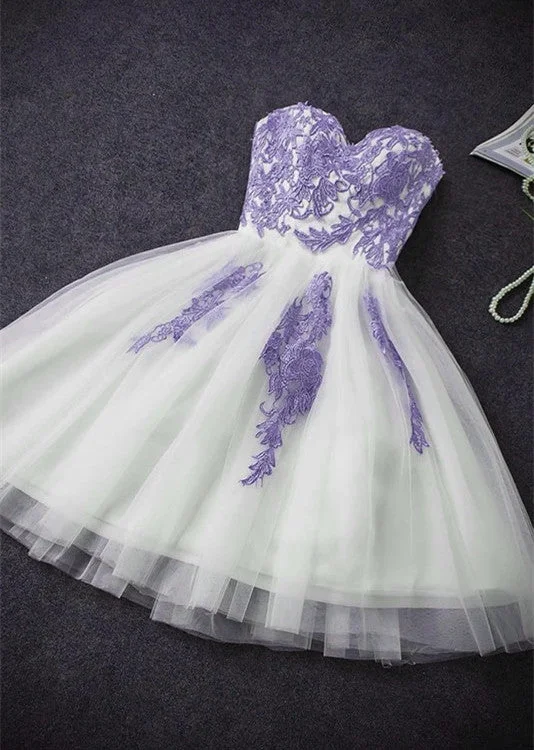 Cute Simple Tulle with Lace Applique Short Party Dress, Lovely Formal Dress empire Waist empire