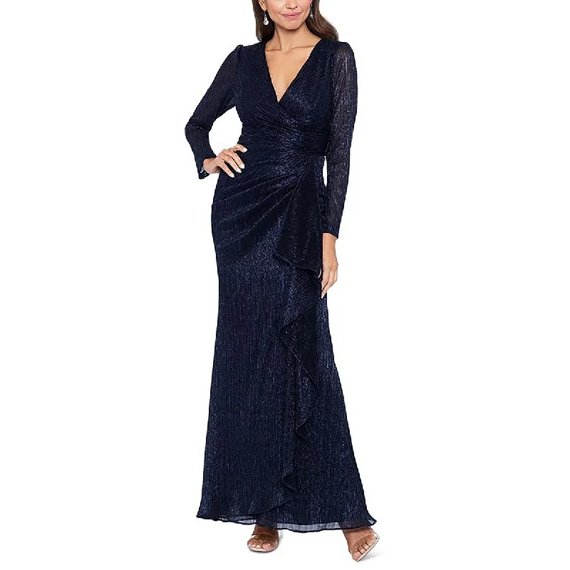Petites Womens Metallic Gathered Evening Dress Tunics Sophisticated sleek