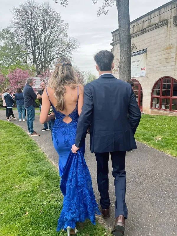 Royal Blue Straps Mermaid Satin Long Prom Dress Evening Party Dress, DP4675 Turtleneck Warm Winter