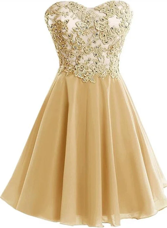 Cute Lace Applique Knee Length Round Neckline Party Dress, Short Prom Dress sweetheart Neckline Romantic