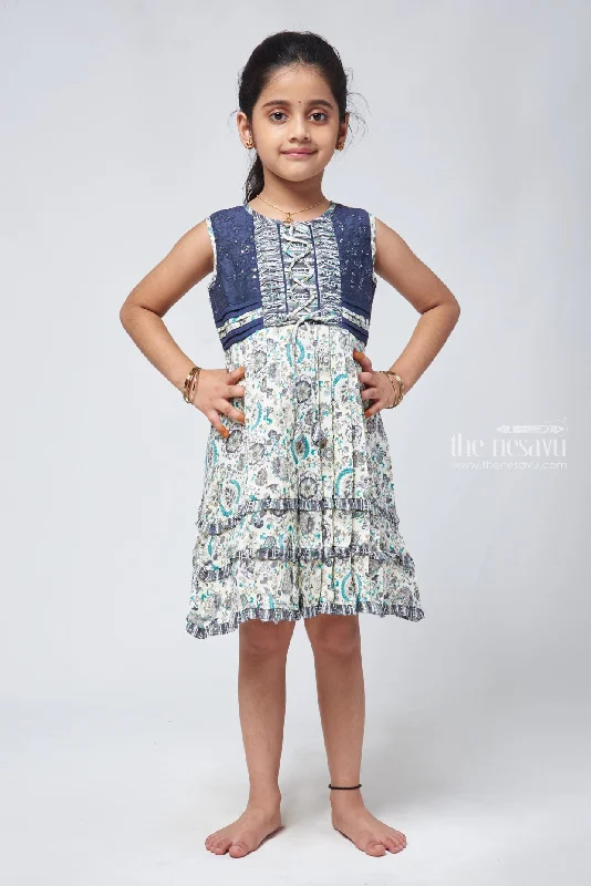 Paisley Half White Cotton Frock - Stylish Embroidered Girls Dress Shift Classic Vintage