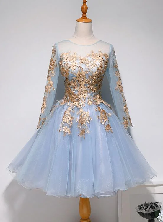 Lovely Light Blue Knee Length Party Dress, Short Prom Dress Tunics Formal black