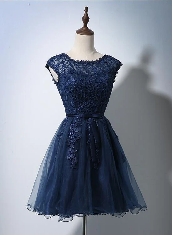 Cute Navy Blue Tulle and Lace Homecoming Dress , Lovely Party Dress Tunics Practical durable