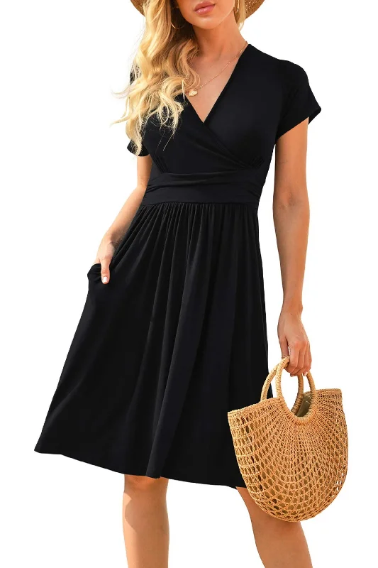 Summer Casual Midi Dress with Pockets, Short Party Dress empire Waist empire