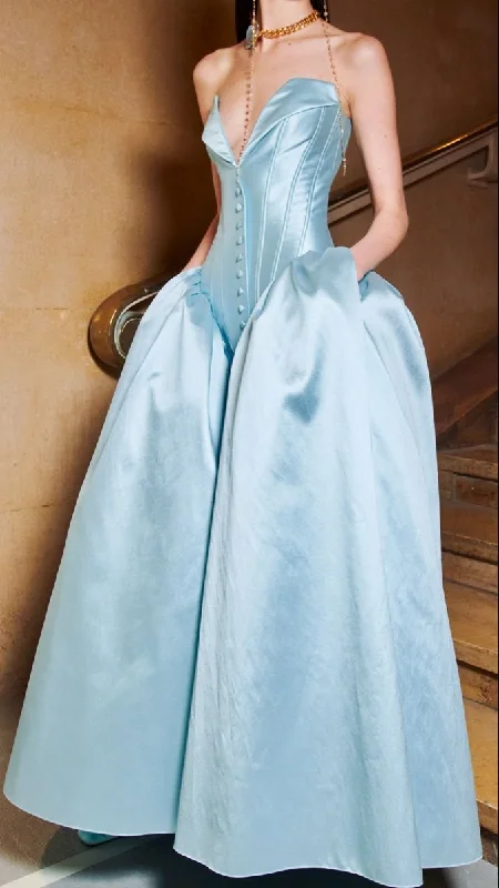 Blue Strapless A-Line Satin Fashion Long Evening Party Dress Gala Dress, DP4702 Glittery Long Formal