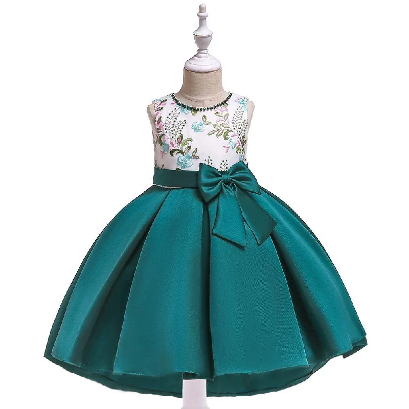 Girl Butterfly Embroidered Sleeveless Bowknot Party Dress High-Low Hemline Casual