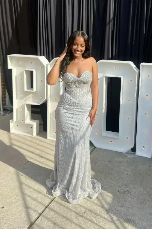 Sparkly Silver Sweetheart Mermaid Sexy Long Evening Party Dress, DP4737 Tunics Chic fashionable
