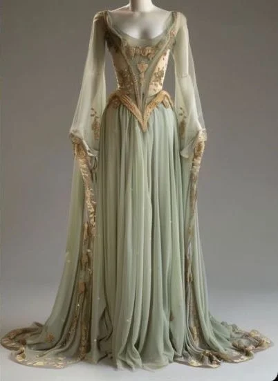 Retro Long Sleeves A-Line Appliques Chiffon Long Prom Dress Formal Party Dress, DP4697 High-Low Hemline Casual
