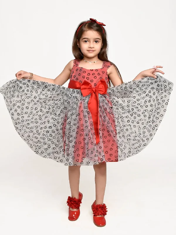 Light Grey Red Bow Dress with Hair Band Tunics Summer linen