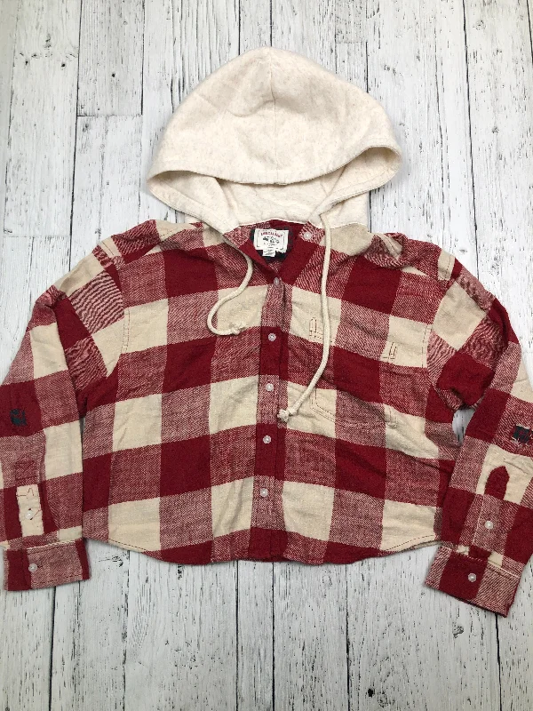 American Eagle red white hoodies flannel - Hers L Hoodie with Longline Fit Extended Stylish