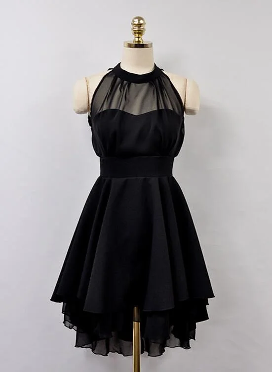 Black High Low Chiffon Party Dress, Cute Simple Formal Dress Tunics Vintage classic