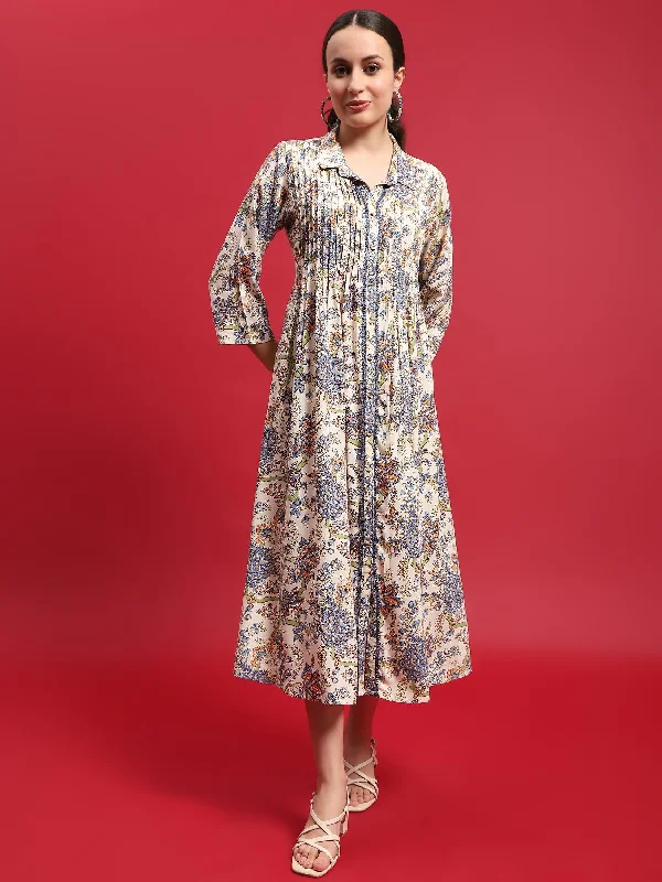 Women Liva (Rayon) Multicolor Floral Print Dress Tunics Hiking breathable