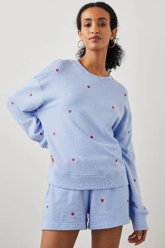 RAMONA SWEATSHIRT - PINK HEART EMBROIDERY Hoodie with Drawstring Waist Adjustable Fitted