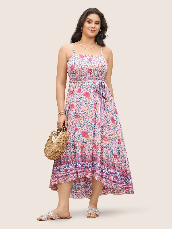 Floral Elastic Waist Patchwork Cami Dress Tunics Floral girly