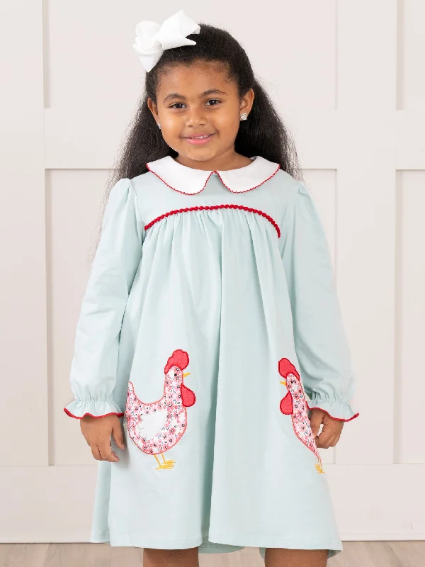 Light Blue Embroidered Chickens Ruffle Dress Tunics Prom sequined
