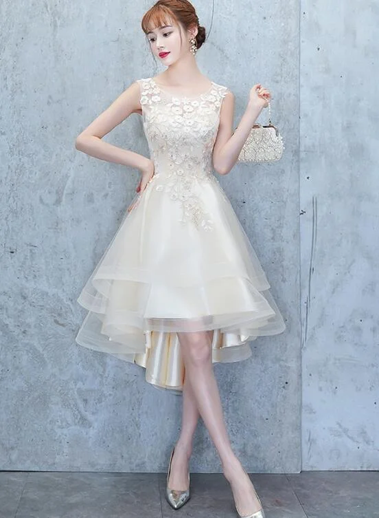 Lovely Round Neckline High Low Party Dress, Tulle Formal Dress Turtleneck Neckline Stylish