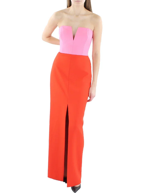 Womens Colorblock Strapless Evening Dress Tunics Distressed trendy
