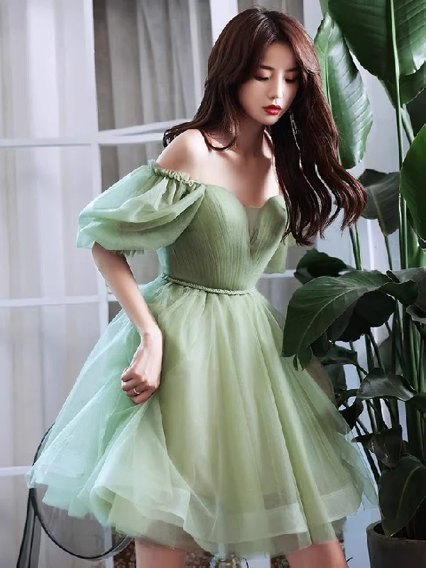 Lovely Green Short Tulle Off Shoulder Party Dress, Green Homecoming Dress Formal Dress Tunics Running lightweight