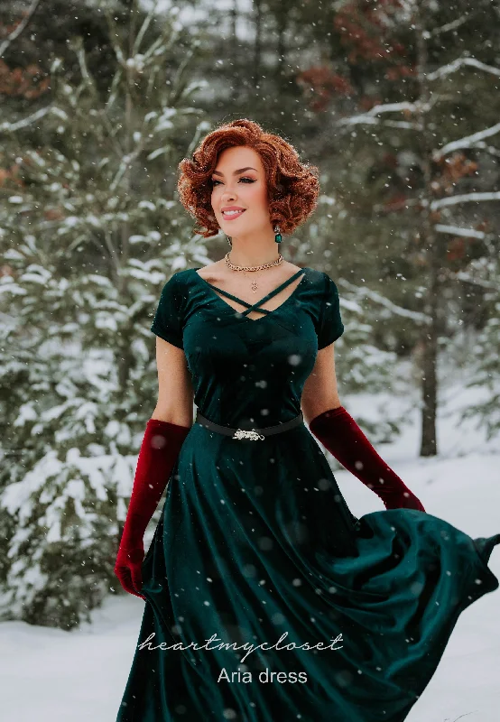 Aria velvet swing dress- 1940s 1950s vintage wiggle dress movie inspired Tunics Fashionable chic