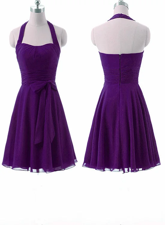 Simple Pretty Purple Short Halter Party Dress, Elegant Party Dress Tunics stripes playful