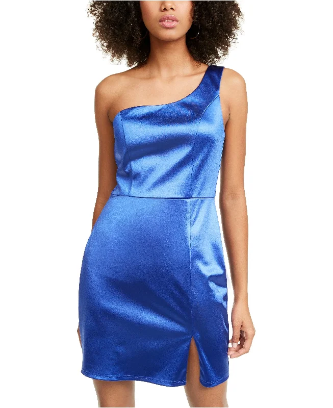 Crystal Doll Juniors' Satin One-Shoulder Party Dress, Royal Blue, 5/S Tunics Fleece cozy