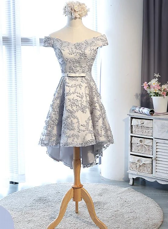 Lovely Light Grey Lace High Low Teen Party Dress, Fashionable Formal Dress Tunics Velvet soft