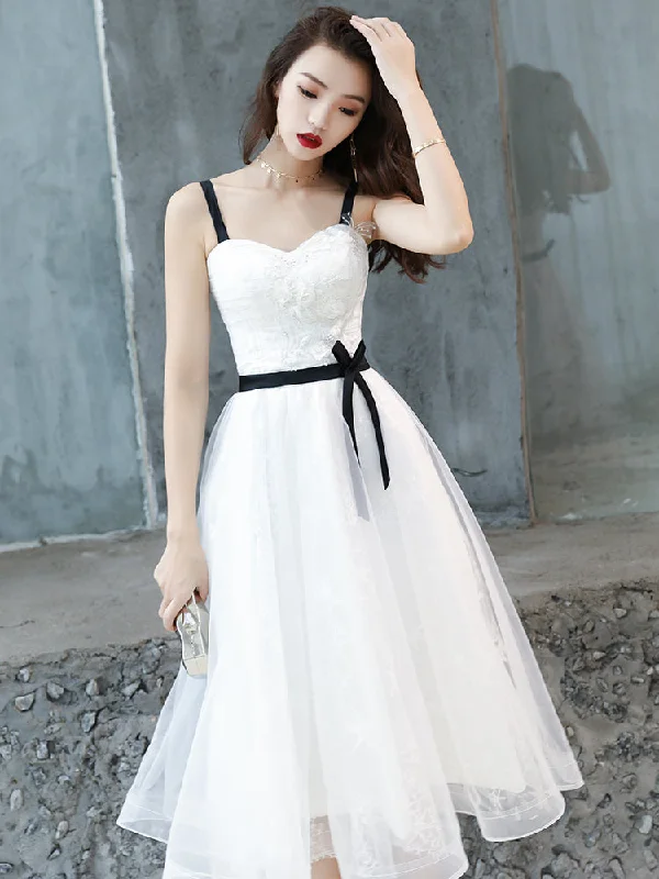 Cute White Short Homecoming Dress Party Dress, Tulle with Lace Graduation Dresses Tunics Distressed trendy