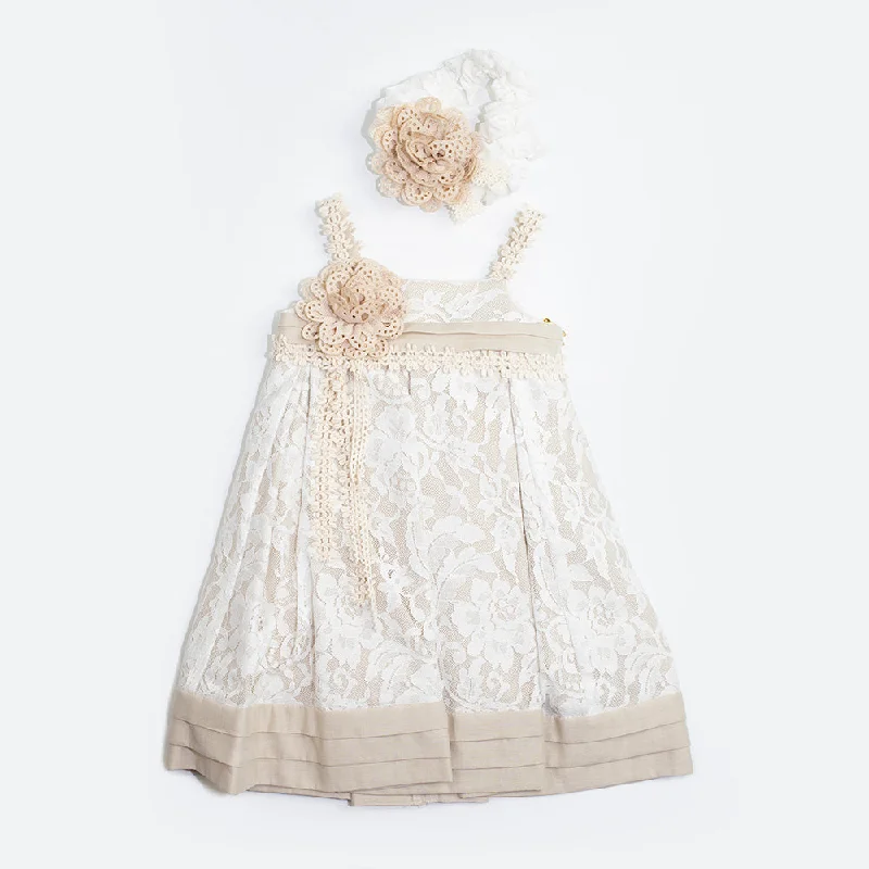 Dolce Bambini - Baby Girl Beige Lace Applique Party Dress Tunics Chic elegant