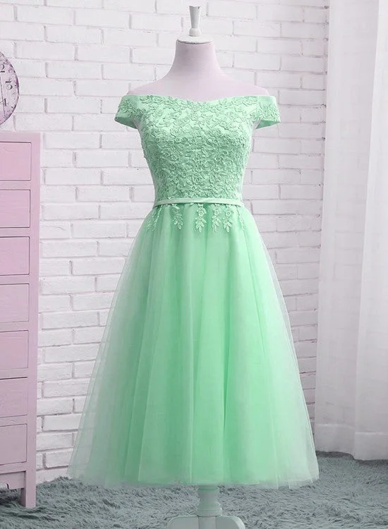 Beautiful Tulle Tea Length Bridesmaid Dress, Charming Party Dress Tunics Prom sequined