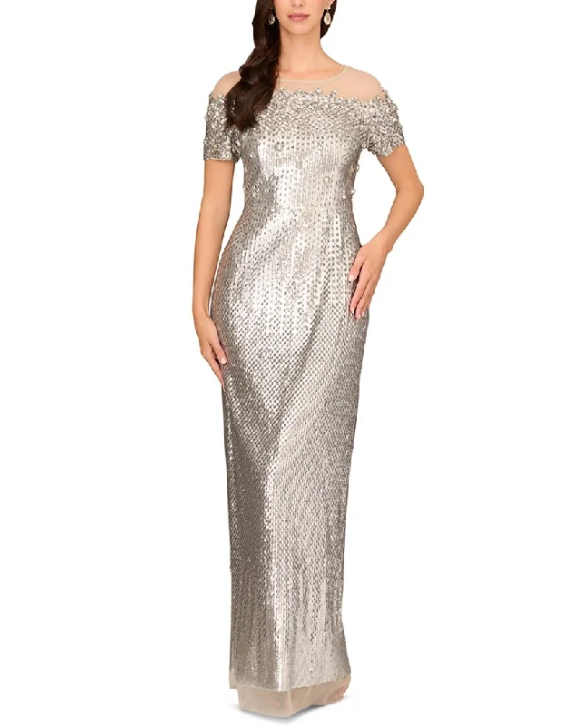 Aidan Mattox Fully Beaded Long Dress Bodycon Club Sequined