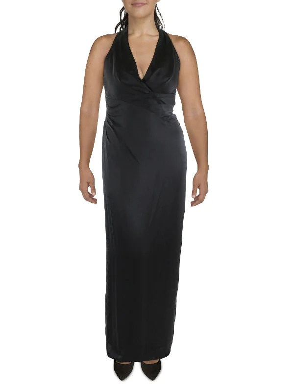 Womens Satin Sleeveless Evening Dress Elegant Long Evening