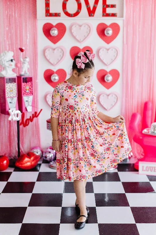 Bouquet Beauty 3/4 Sleeve Pocket Twirl Dress Tunics Essential wardrobe