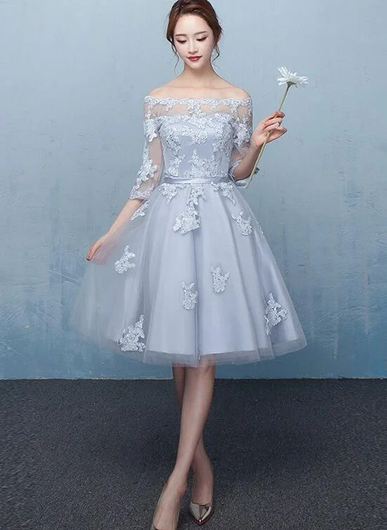 Lovely Grey Tulle Homecoming Dress with Lace, Short Party Dress Tunics Sophisticated sleek