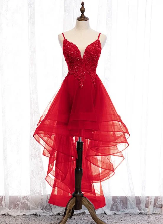 Lovely Blue High Low V-neckline Straps Party Dress, New Straps Prom Dress Tunics Bestseller popular
