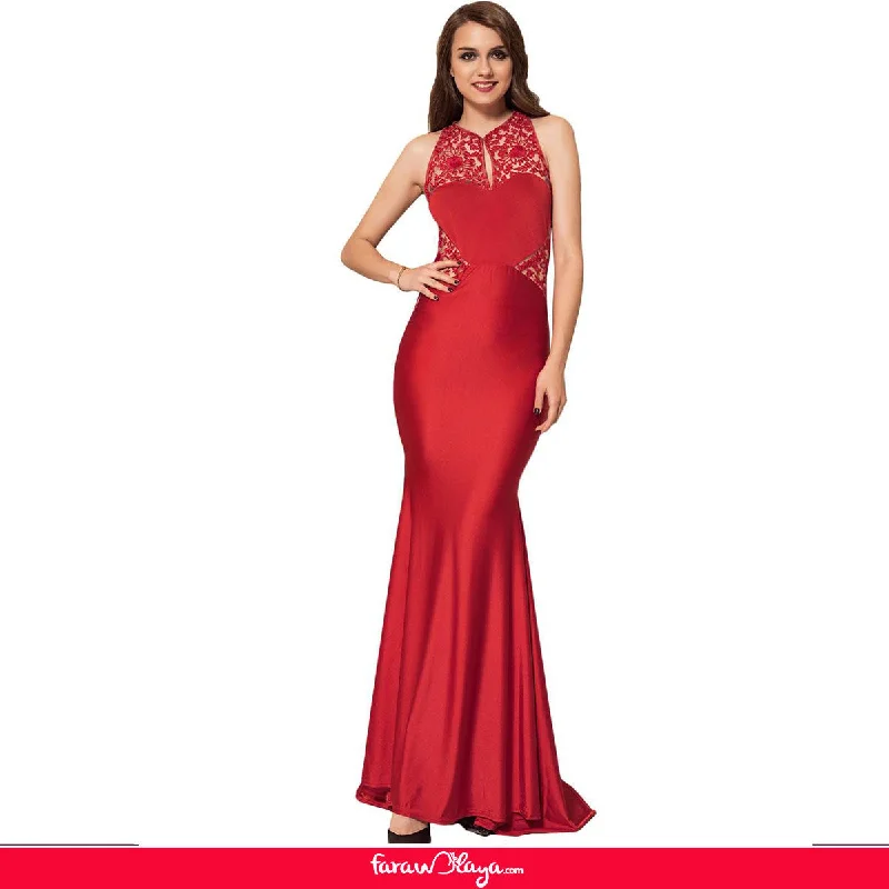 High Neck Red Embroidery Flower Backless Party Dress Tunics Essential wardrobe