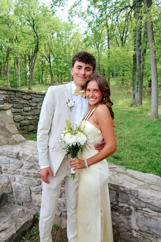 Light Yellow Halter Sheath Satin Long Party Dress Wedding Guest Dress, DP4695 Mermaid Tail Wedding