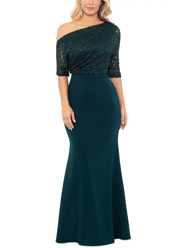 Womens Lace Sequined Evening Dress Crew Neckline Casual