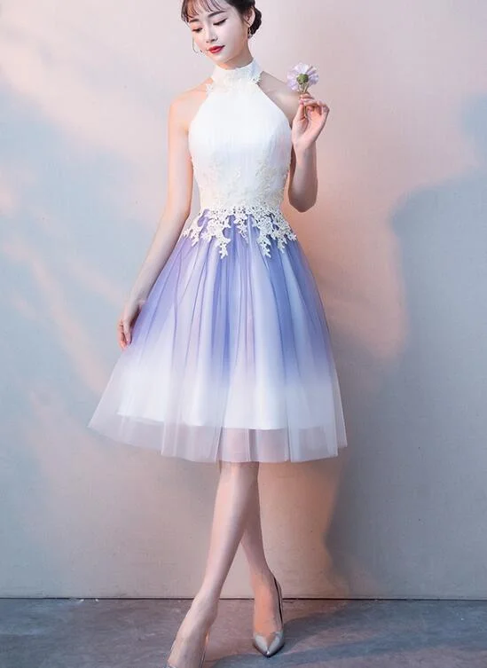 Cute Halter Tulle A-line Knee Length Party Dress, Light Purple Homecoming Dress Tunics Corduroy durable
