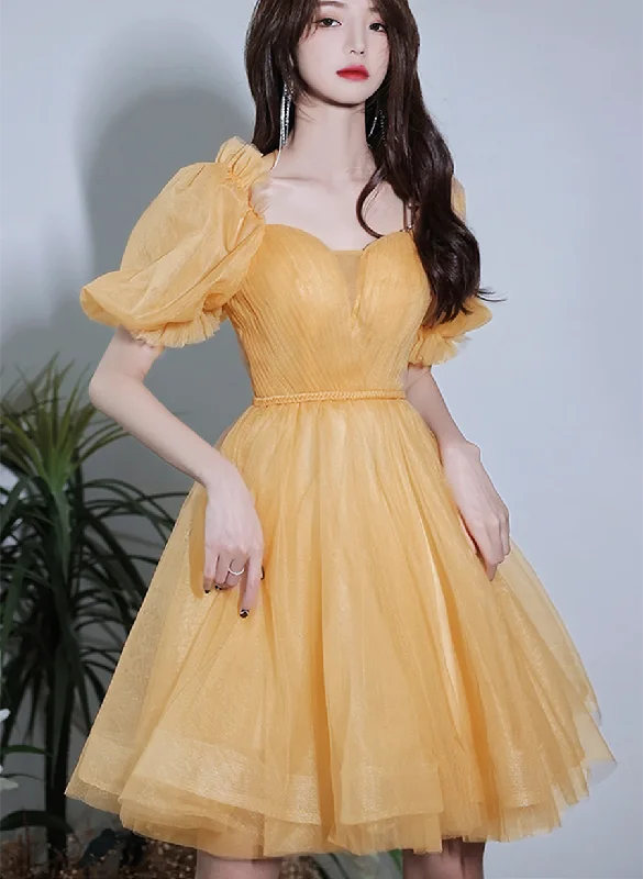 Lovely Yellow Tulle Short Party Dresss, Yellow Short Homecoming Dress Formal Dress Tunics Top Casual
