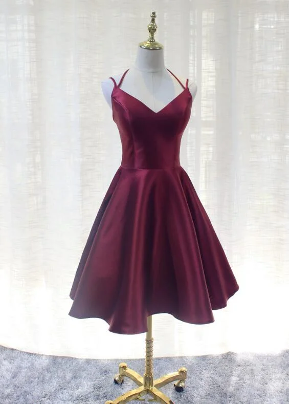 Charming Formal Dress, Straps Burgundy Satin High Quality Party Dress Tunics Fashionable trendy